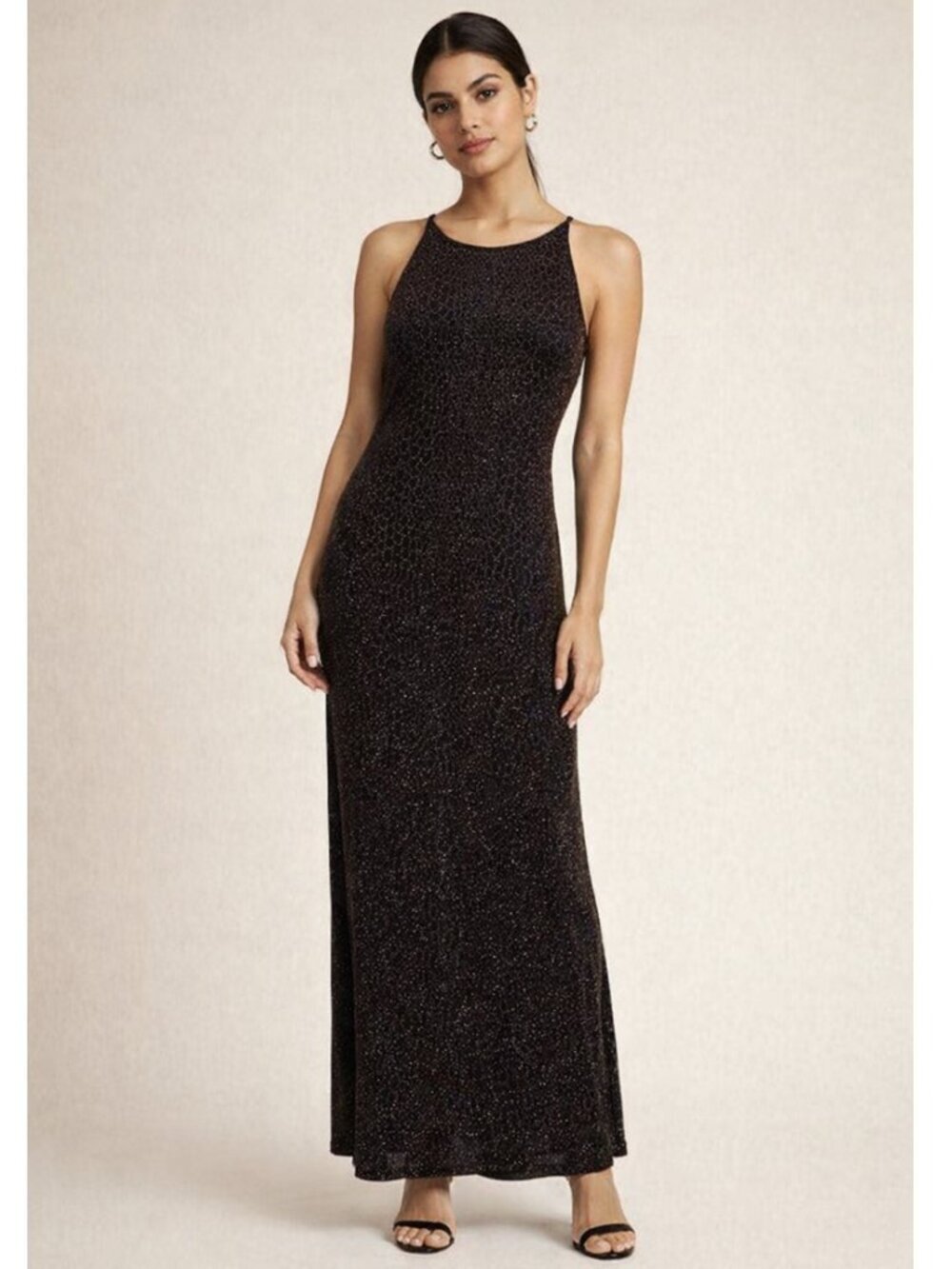 Vintage Slip Dress Gown Formal Goth Black Silver Shimmer Retro Bias Cut Small